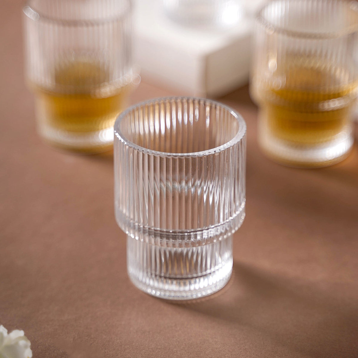 Set Of 6 Stackable Drinking Glasses Ribbed Nestasia
