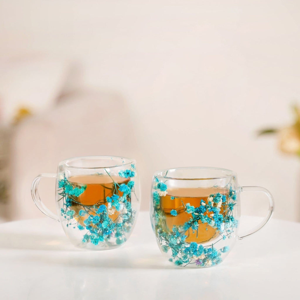 Turquoise Flowers Double Walled Mug Set Of 2 250ml Nestasia