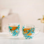 Turquoise Flowers Double Walled Mug Set Of 2 250ml Nestasia