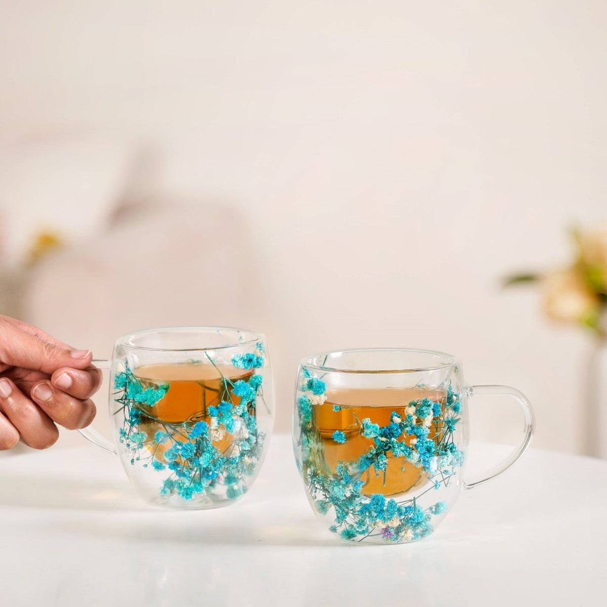 Turquoise Flowers Double Walled Mug Set Of 2 250ml Nestasia