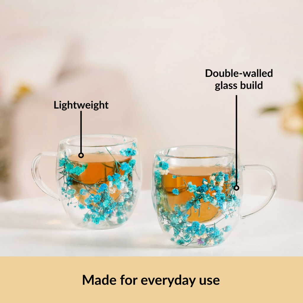 Turquoise Flowers Double Walled Mug Set Of 2 250ml Nestasia