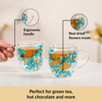 Turquoise Flowers Double Walled Mug Set Of 2 250ml Nestasia