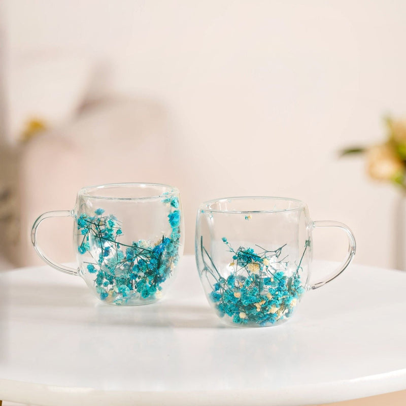 Turquoise Flowers Double Walled Mug Set Of 2 250ml Nestasia