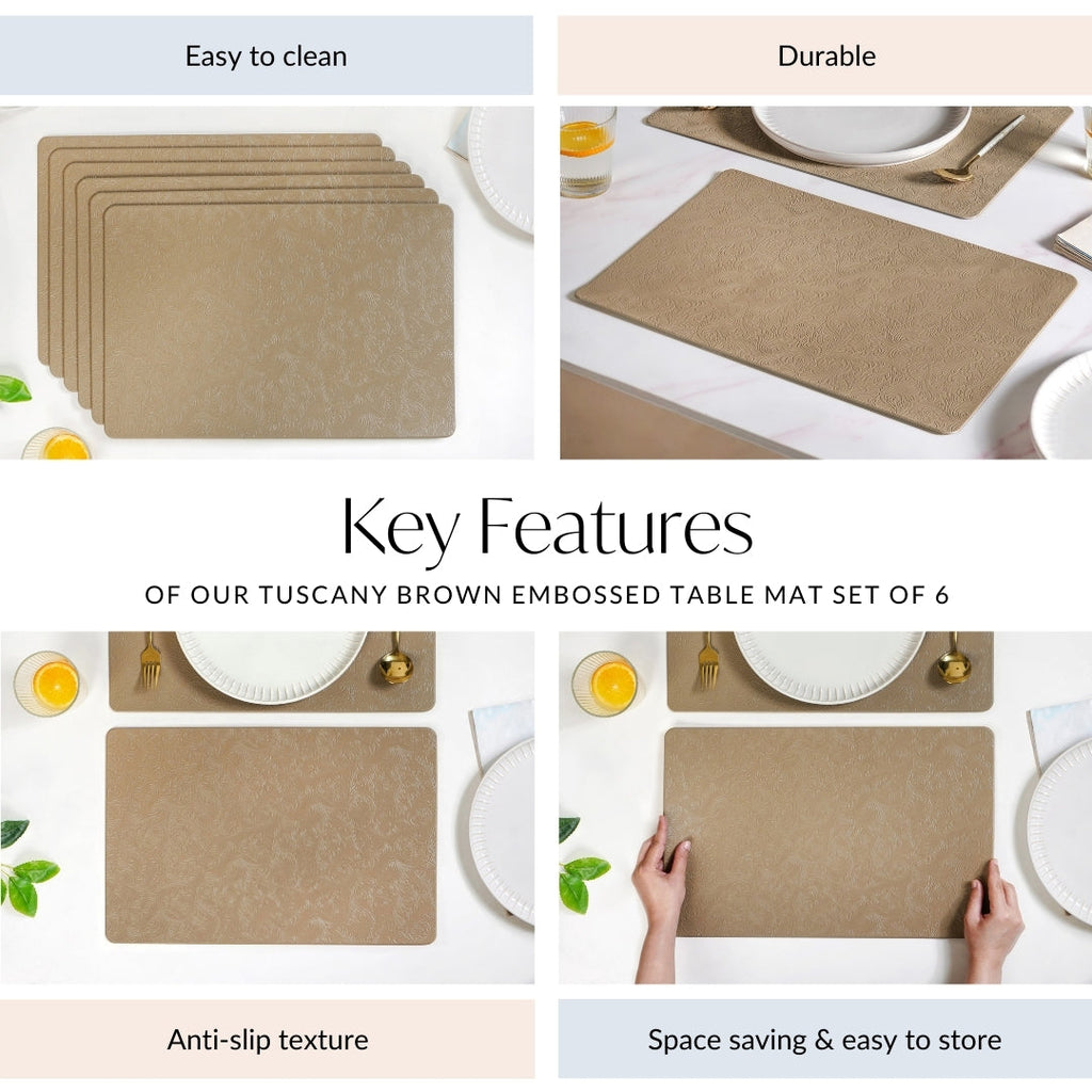 Tuscany Brown Embossed Table Mat Set Of 6 Nestasia