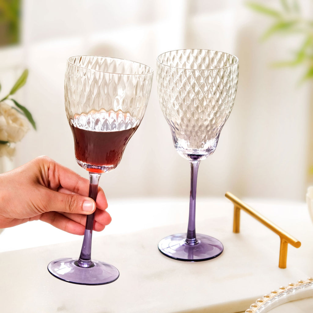Twilight Embossed Wine Glass Set Of 2 360ml Nestasia