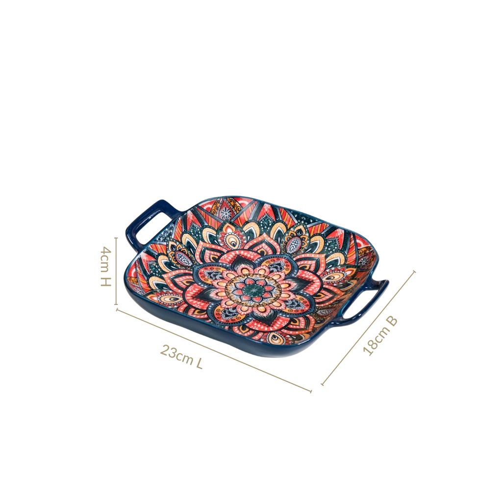 Mandala Melange Ceramic Serving Platter Dish Square Blue Nestasia