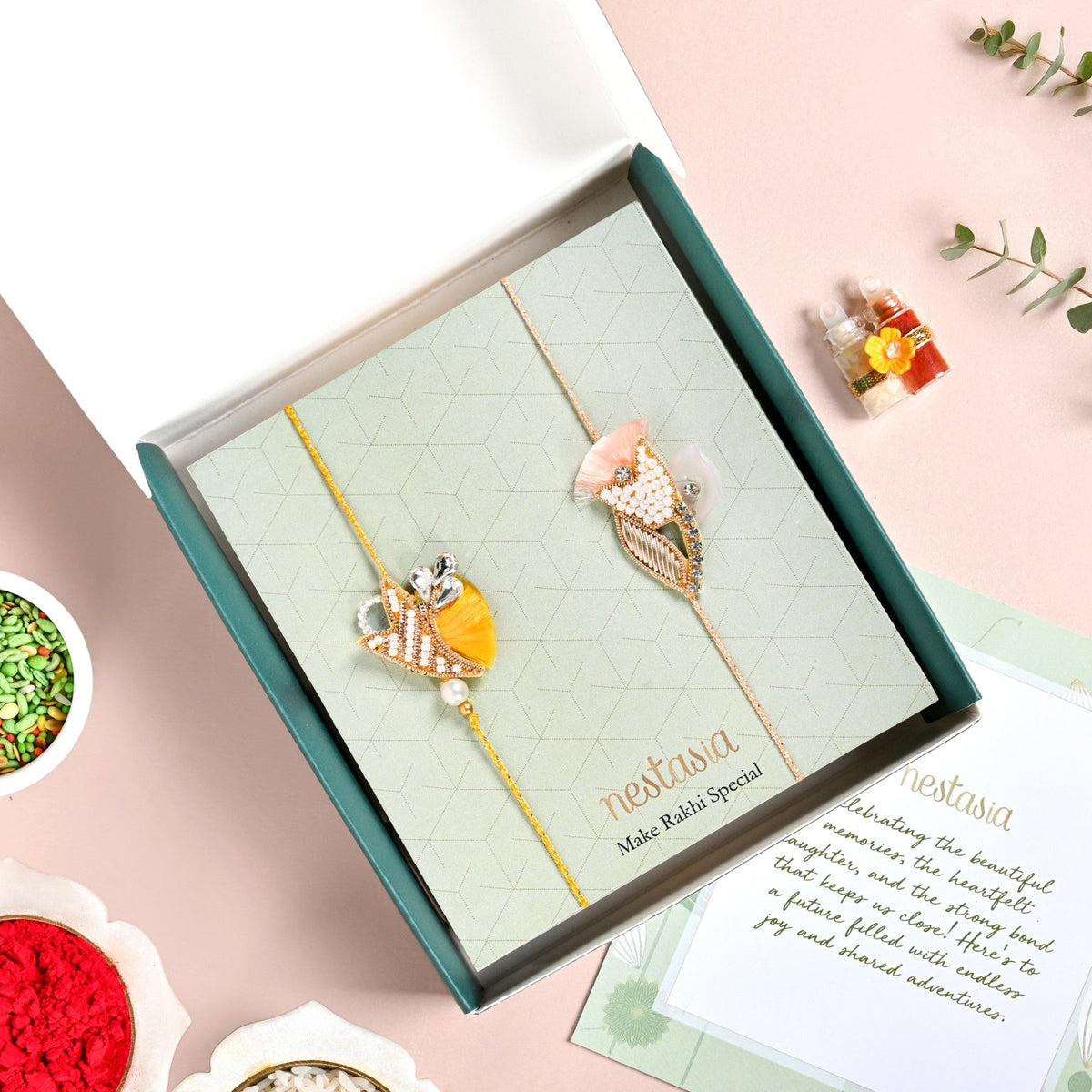 Twin Tulip Pastel Rakhi Set Nestasia