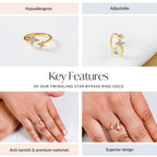 Twinkling Star Bypass Ring Gold Nestasia