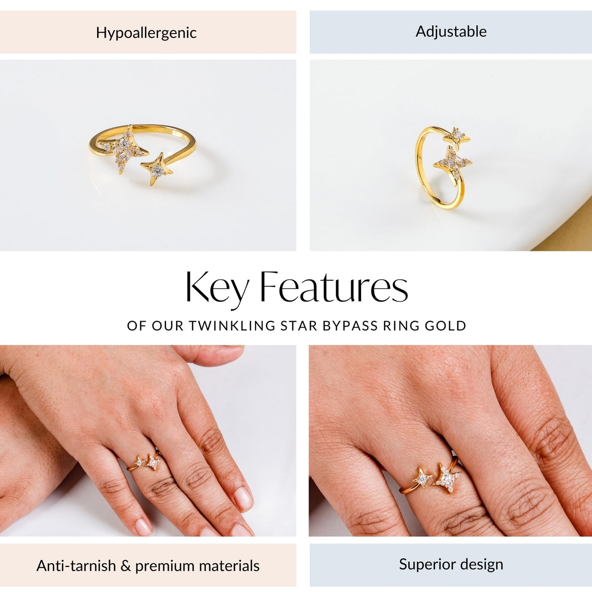 Twinkling Star Bypass Ring Gold Nestasia