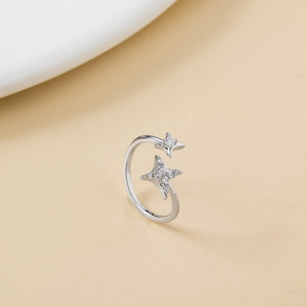 Twinkling Star Bypass Ring Silver Nestasia