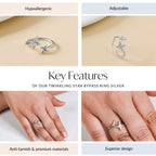 Twinkling Star Bypass Ring Silver Nestasia