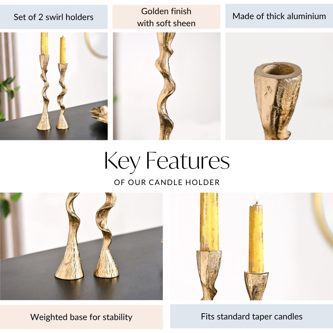 Twirl Table Candle Holder Set Of 2 Gold Nestasia