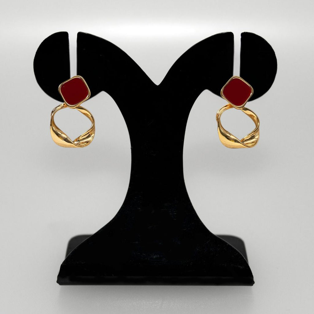 Twisted Hoop Dangling Earrings Maroon Nestasia