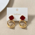 Twisted Hoop Dangling Earrings Maroon Nestasia