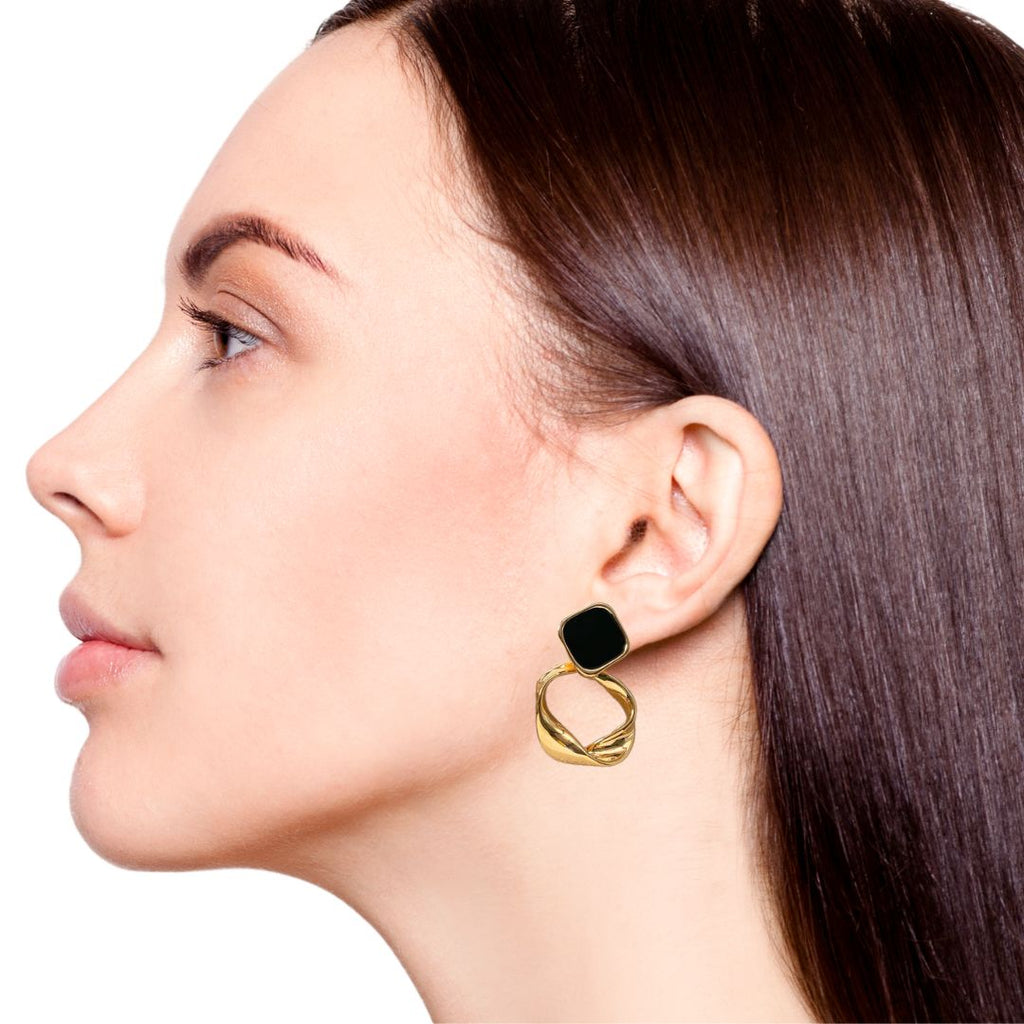 Twisted Hoop Dangling Earrings Black Nestasia