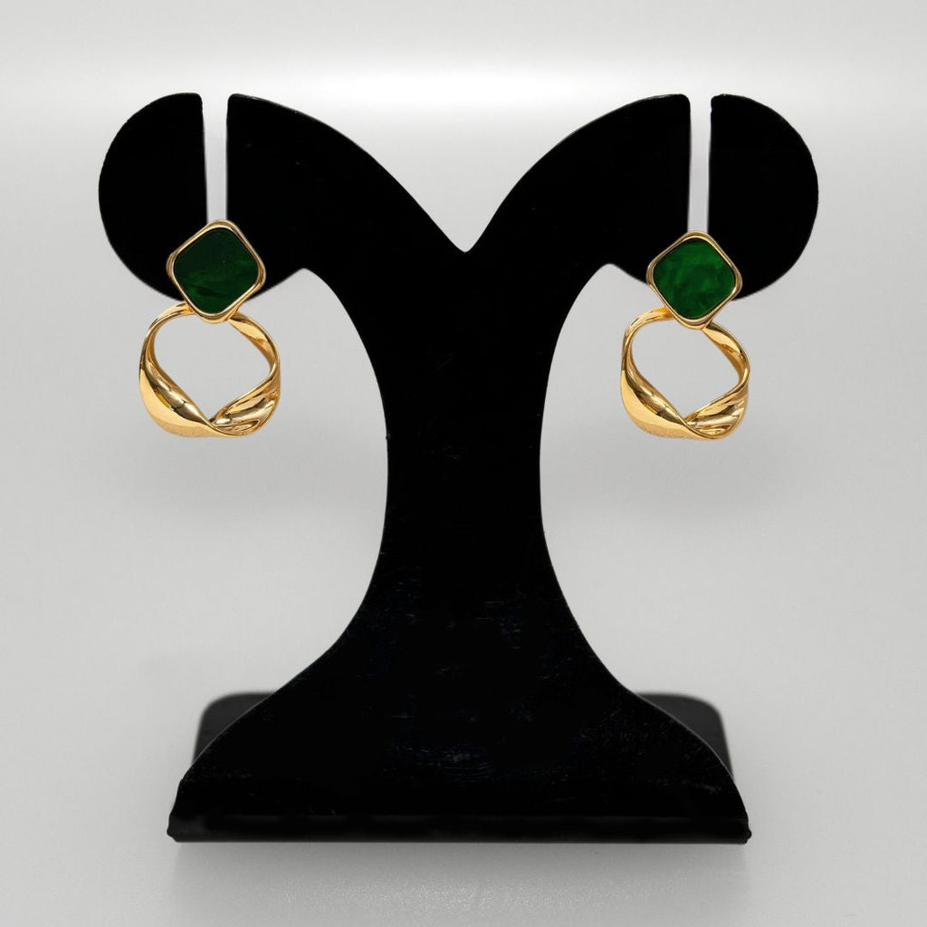 Twisted Hoop Dangling Earrings Green Nestasia