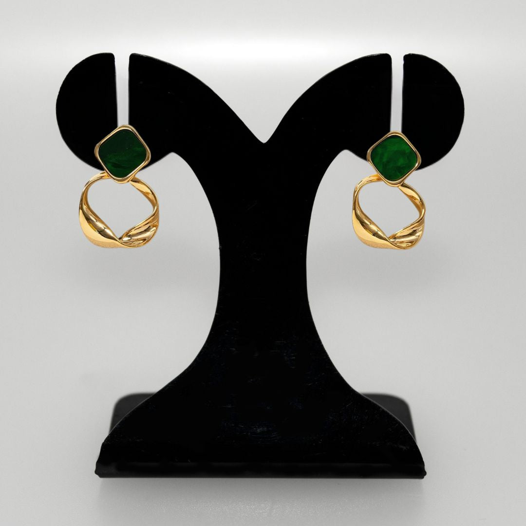 Twisted Hoop Dangling Earrings Green Nestasia