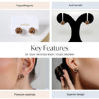 Twisted Knot Studs Brown Nestasia