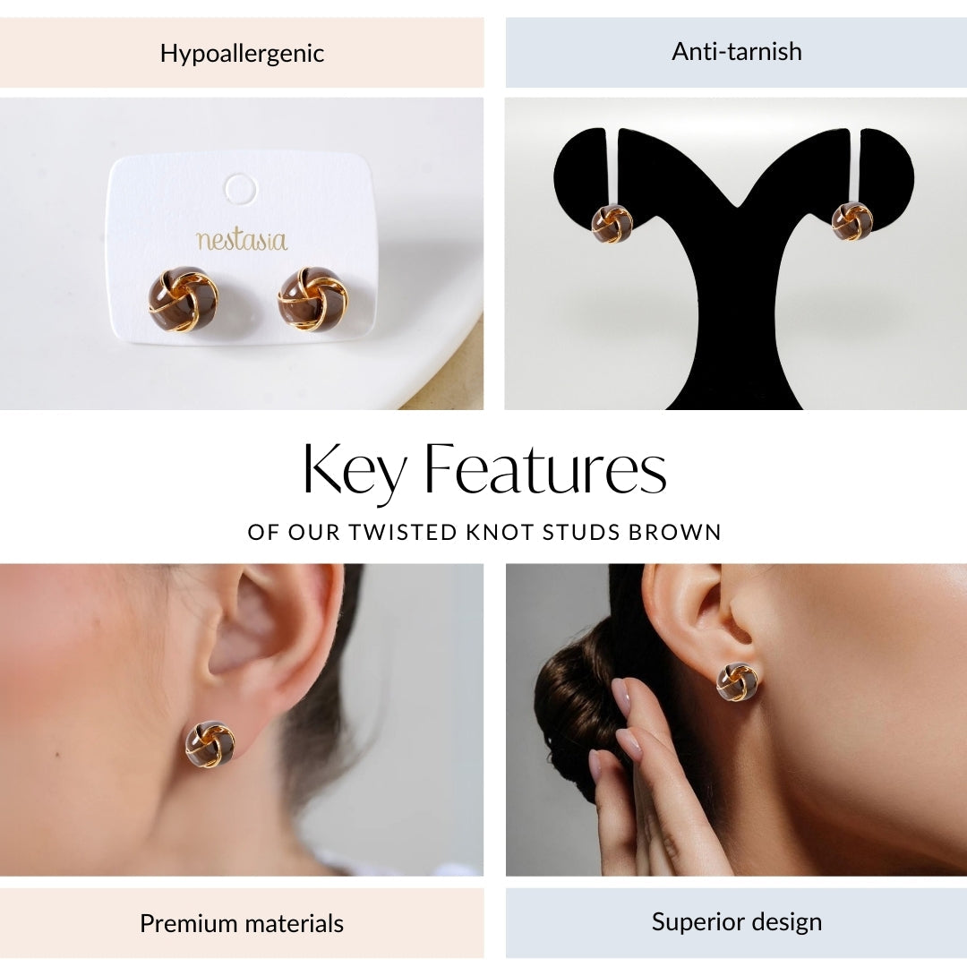Twisted Knot Studs Brown Nestasia