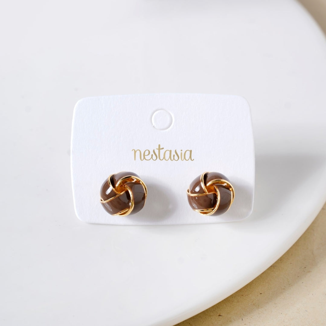 Twisted Knot Studs Brown Nestasia