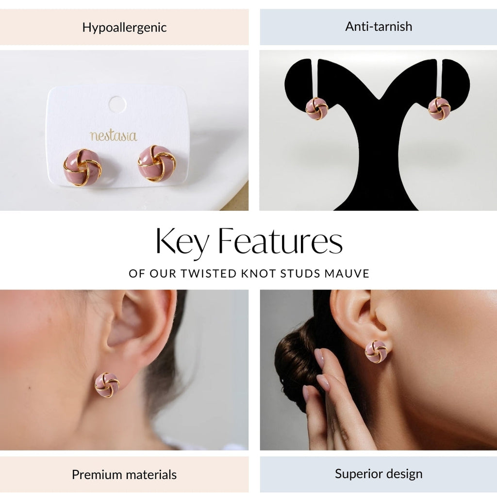 Twisted Knot Studs Mauve Nestasia