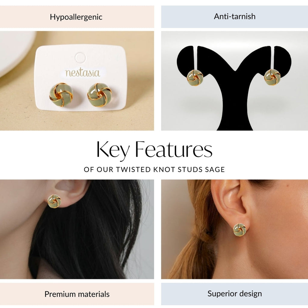 Twisted Knot Studs Sage Nestasia