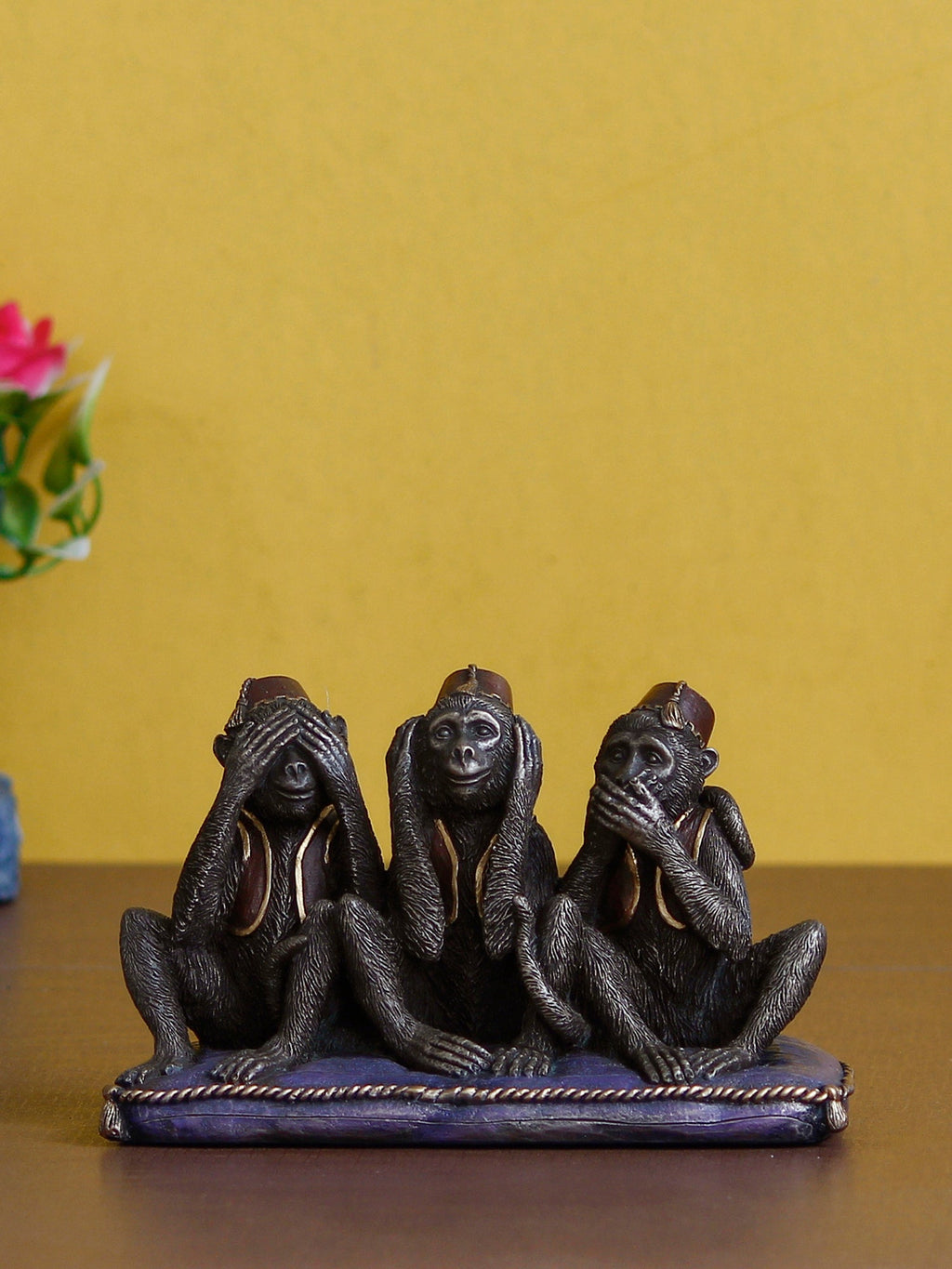 Polyresin and Bronze Brown Set Of 3 Wise Monkeys Showpiece Decorative Animal Figurine Kafalo