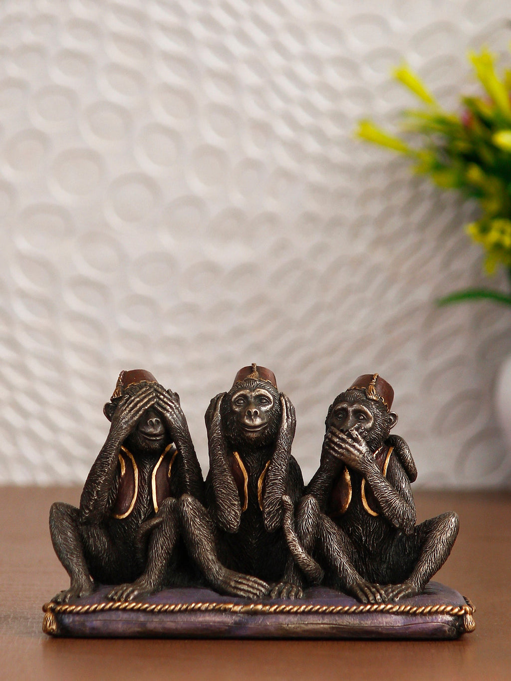 Polyresin and Bronze Brown Set Of 3 Wise Monkeys Showpiece Decorative Animal Figurine Kafalo