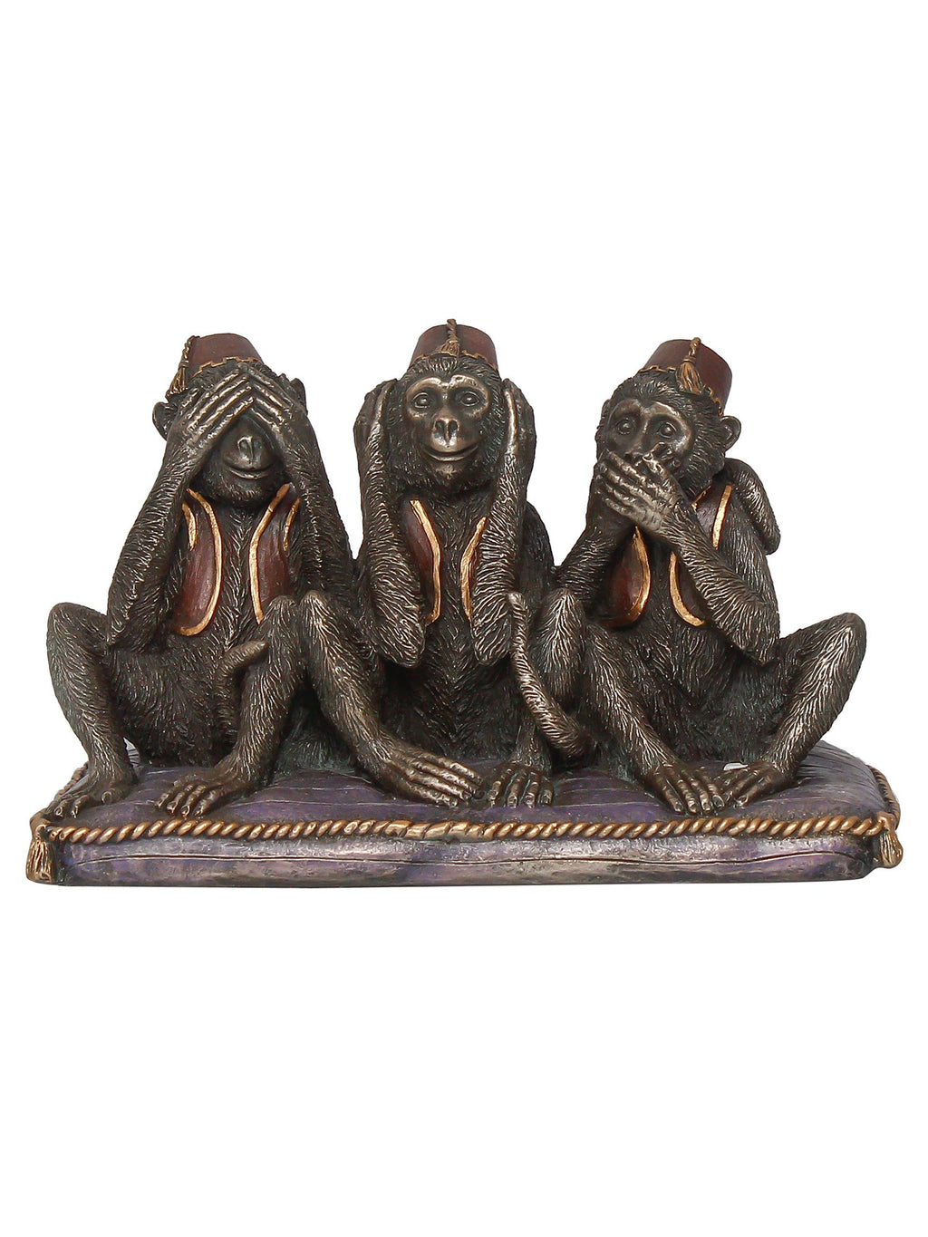 Polyresin and Bronze Brown Set Of 3 Wise Monkeys Showpiece Decorative Animal Figurine Kafalo