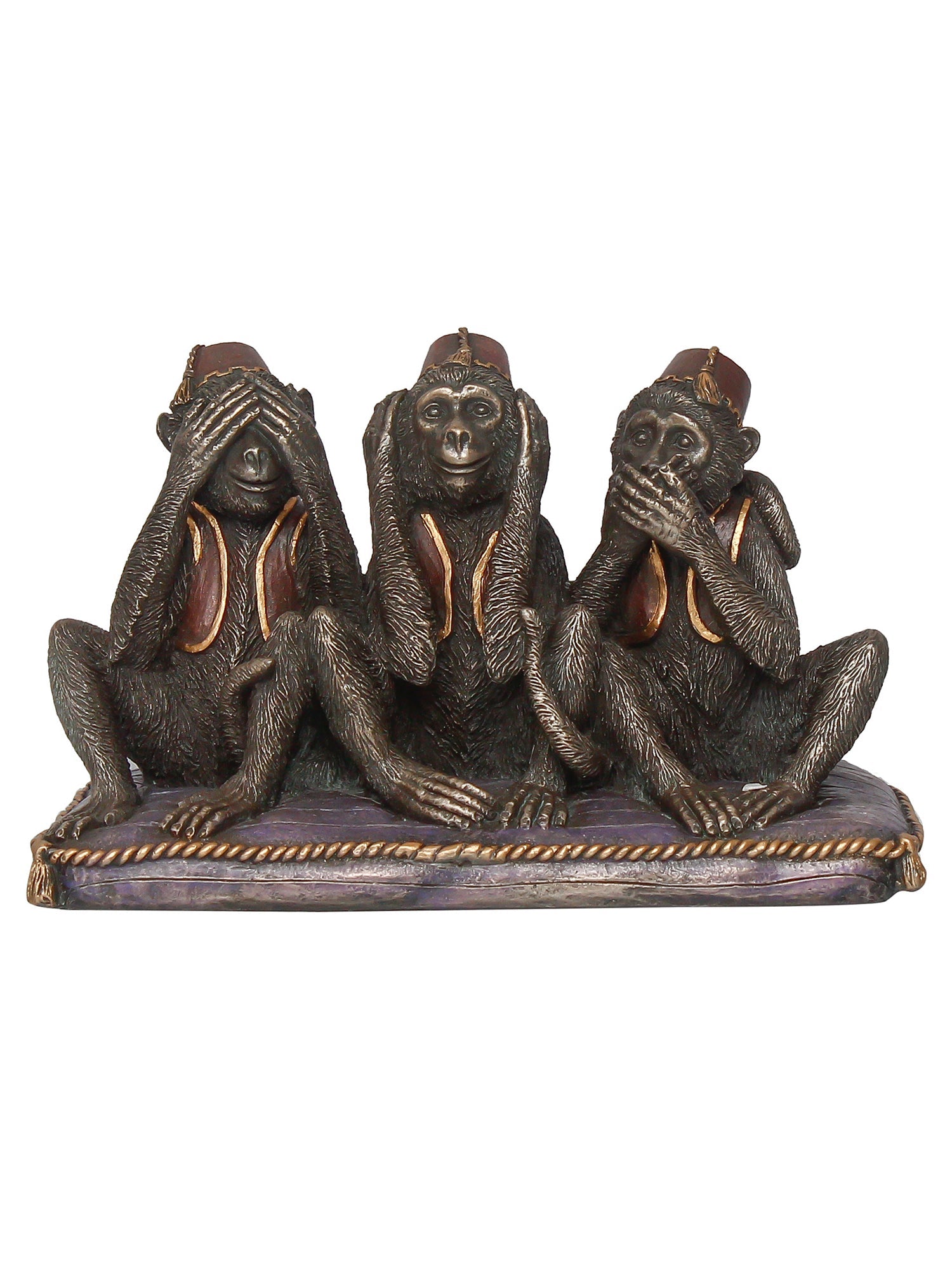 Polyresin and Bronze Brown Set Of 3 Wise Monkeys Showpiece Decorative Animal Figurine Kafalo