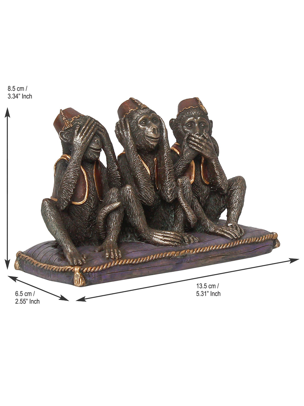 Polyresin and Bronze Brown Set Of 3 Wise Monkeys Showpiece Decorative Animal Figurine Kafalo