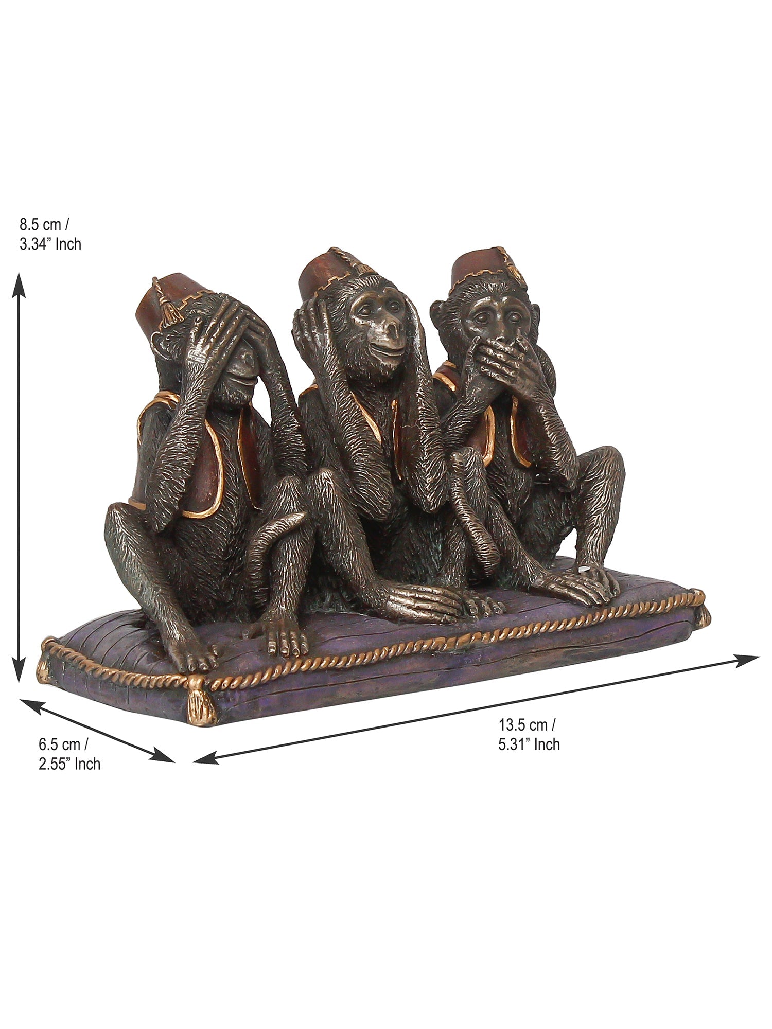 Polyresin and Bronze Brown Set Of 3 Wise Monkeys Showpiece Decorative Animal Figurine Kafalo