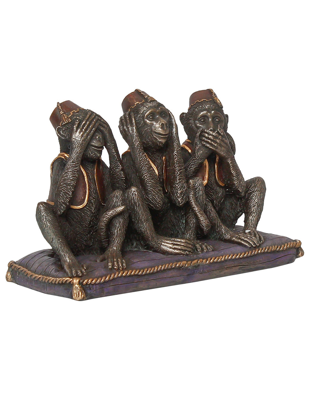 Polyresin and Bronze Brown Set Of 3 Wise Monkeys Showpiece Decorative Animal Figurine Kafalo