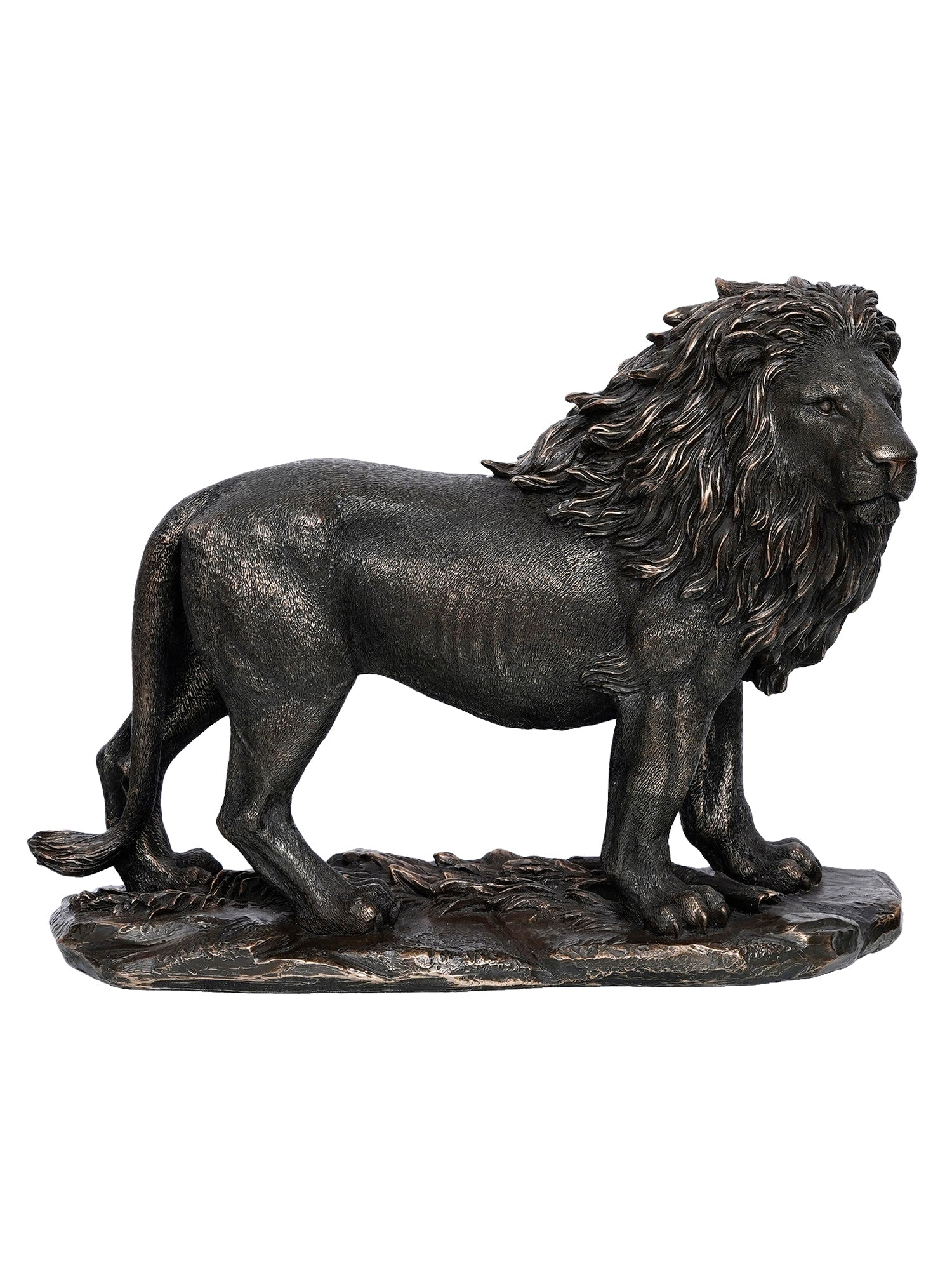 Polyresin and Bronze Black Carved Brave Lion Showpiece Decorative Animal Figurine Kafalo