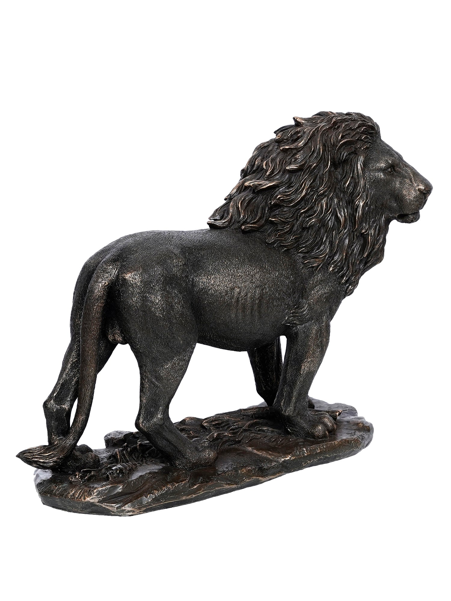 Polyresin and Bronze Black Carved Brave Lion Showpiece Decorative Animal Figurine Kafalo
