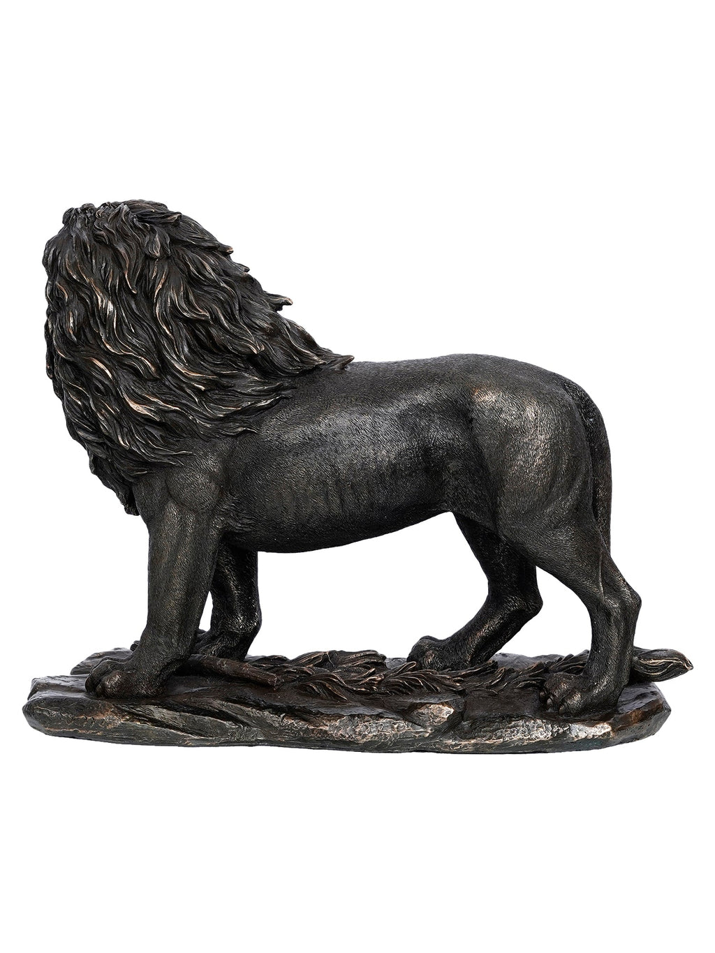 Polyresin and Bronze Black Carved Brave Lion Showpiece Decorative Animal Figurine Kafalo