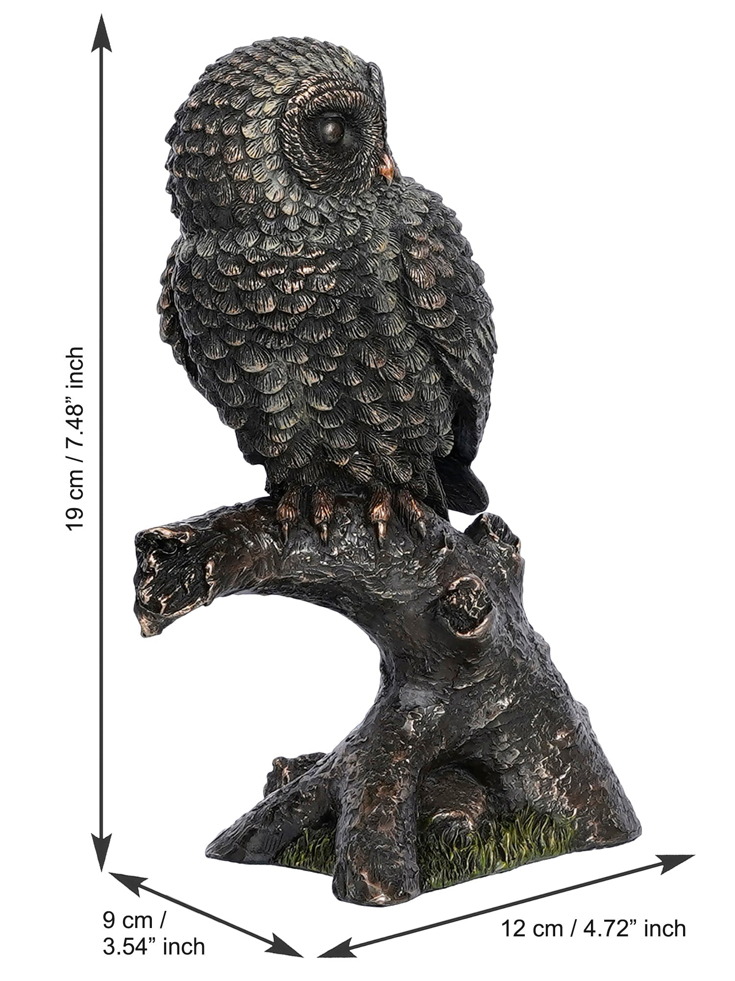 Polyresin and Bronze Black Carved Owl Showpiece Sitting on Branch Decorative Bird Figurine Kafalo