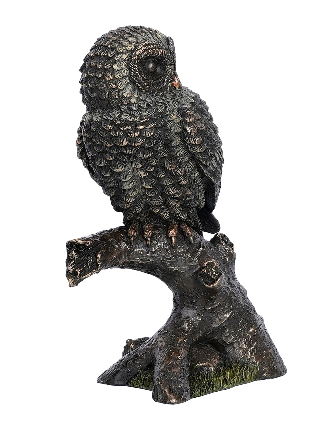 Polyresin and Bronze Black Carved Owl Showpiece Sitting on Branch Decorative Bird Figurine Kafalo