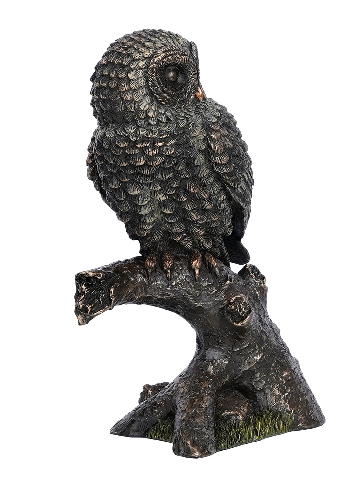 Polyresin and Bronze Black Carved Owl Showpiece Sitting on Branch Decorative Bird Figurine Kafalo