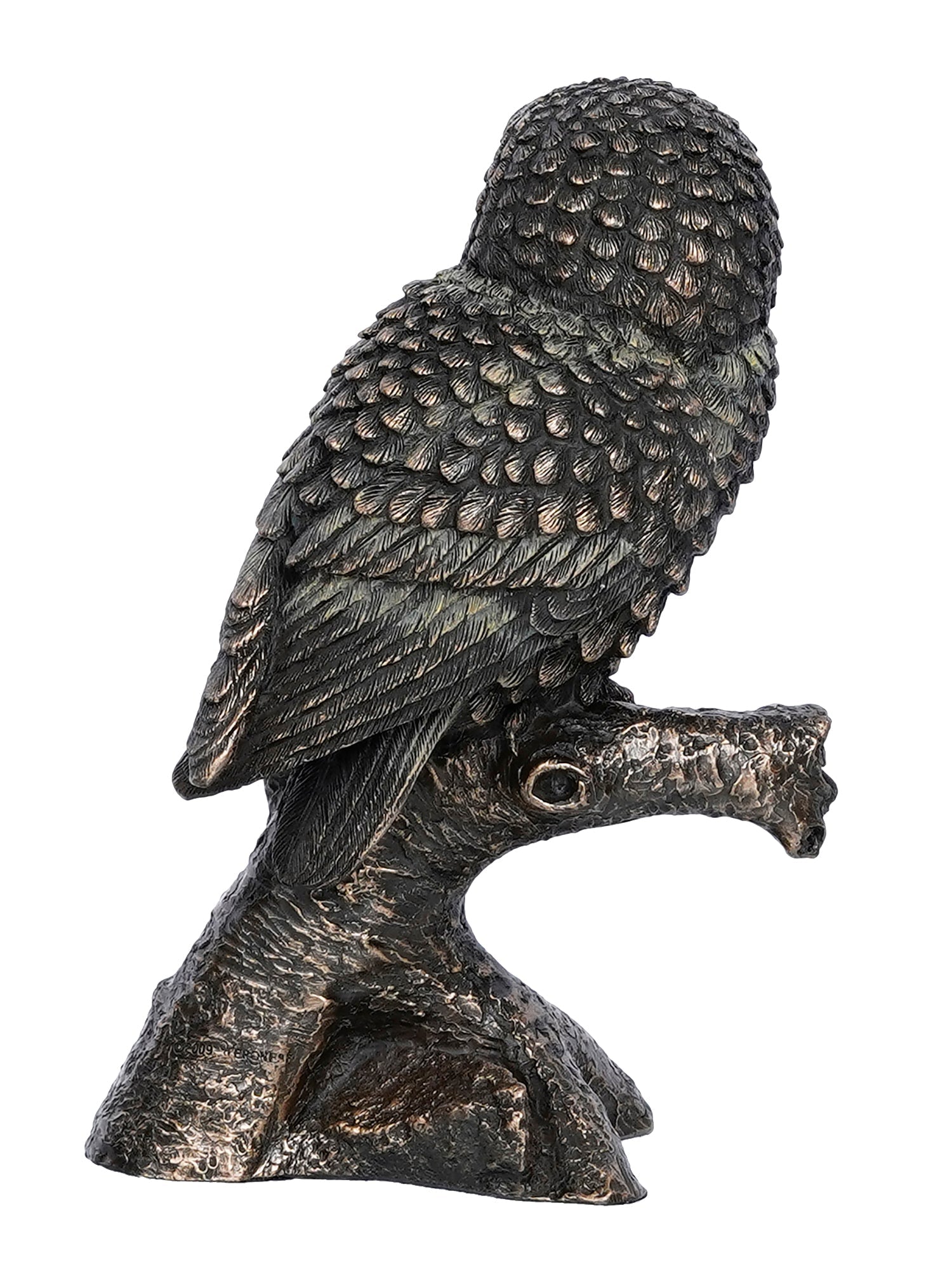 Polyresin and Bronze Black Carved Owl Showpiece Sitting on Branch Decorative Bird Figurine Kafalo