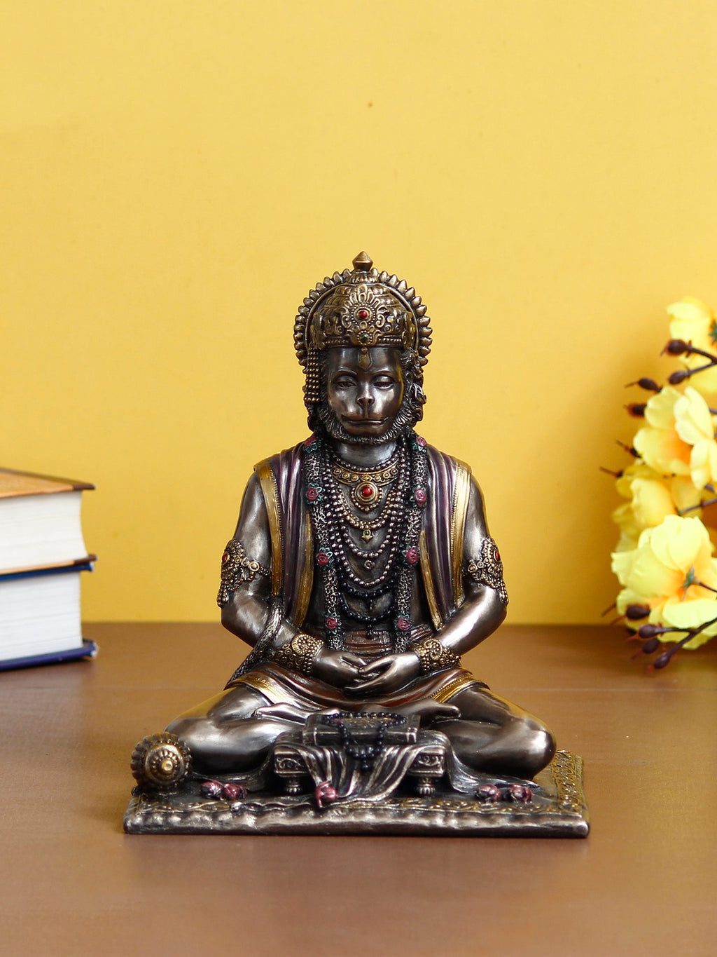 Brown Polyresin and Bronze Meditating Lord Hanuman Idol Kafalo