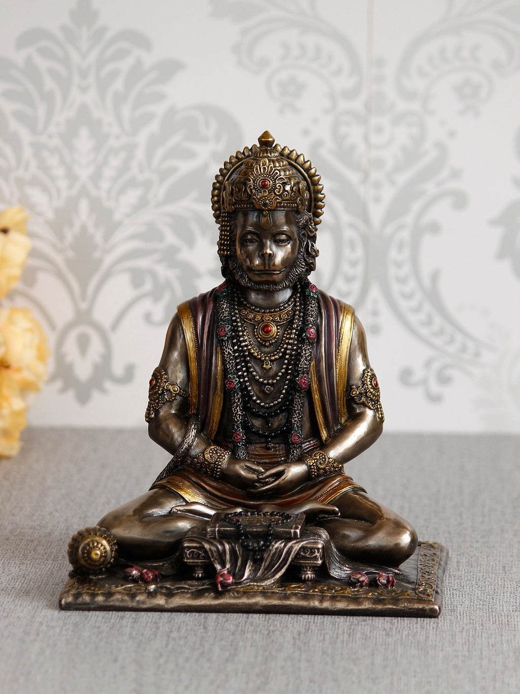 Brown Polyresin and Bronze Meditating Lord Hanuman Idol Kafalo