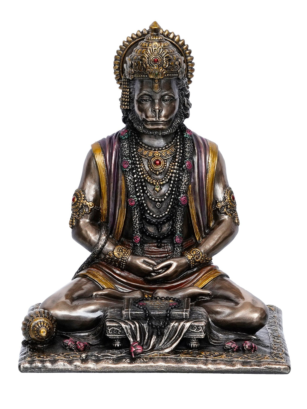 Brown Polyresin and Bronze Meditating Lord Hanuman Idol Kafalo