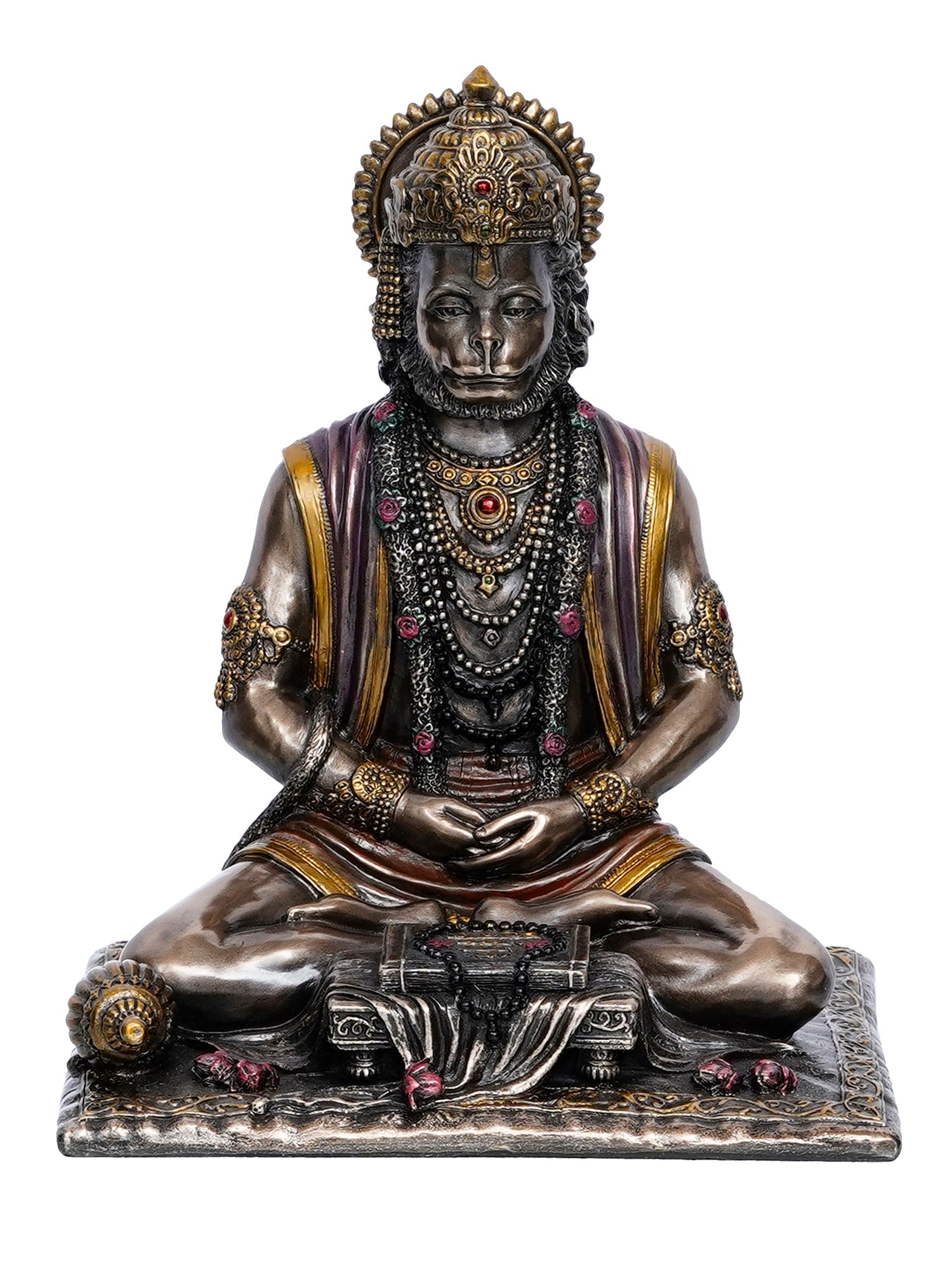 Brown Polyresin and Bronze Meditating Lord Hanuman Idol Kafalo