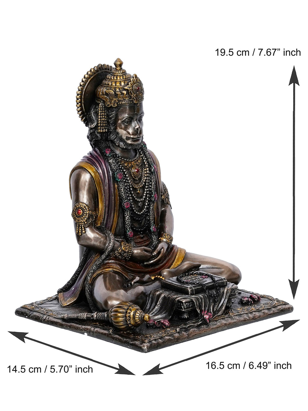Brown Polyresin and Bronze Meditating Lord Hanuman Idol Kafalo