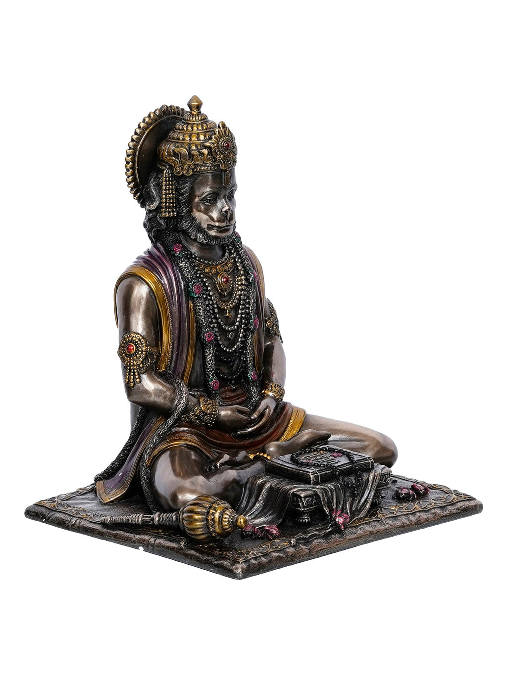 Brown Polyresin and Bronze Meditating Lord Hanuman Idol Kafalo