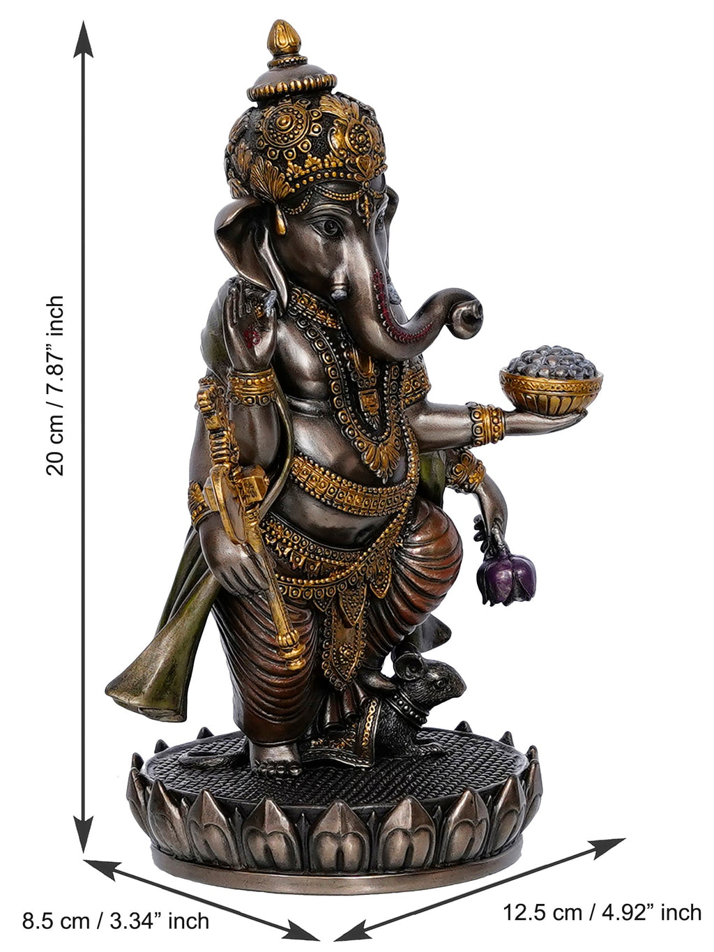 Brown Polyresin and Bronze char bhuja dhari Lord Ganesha Idol Kafalo