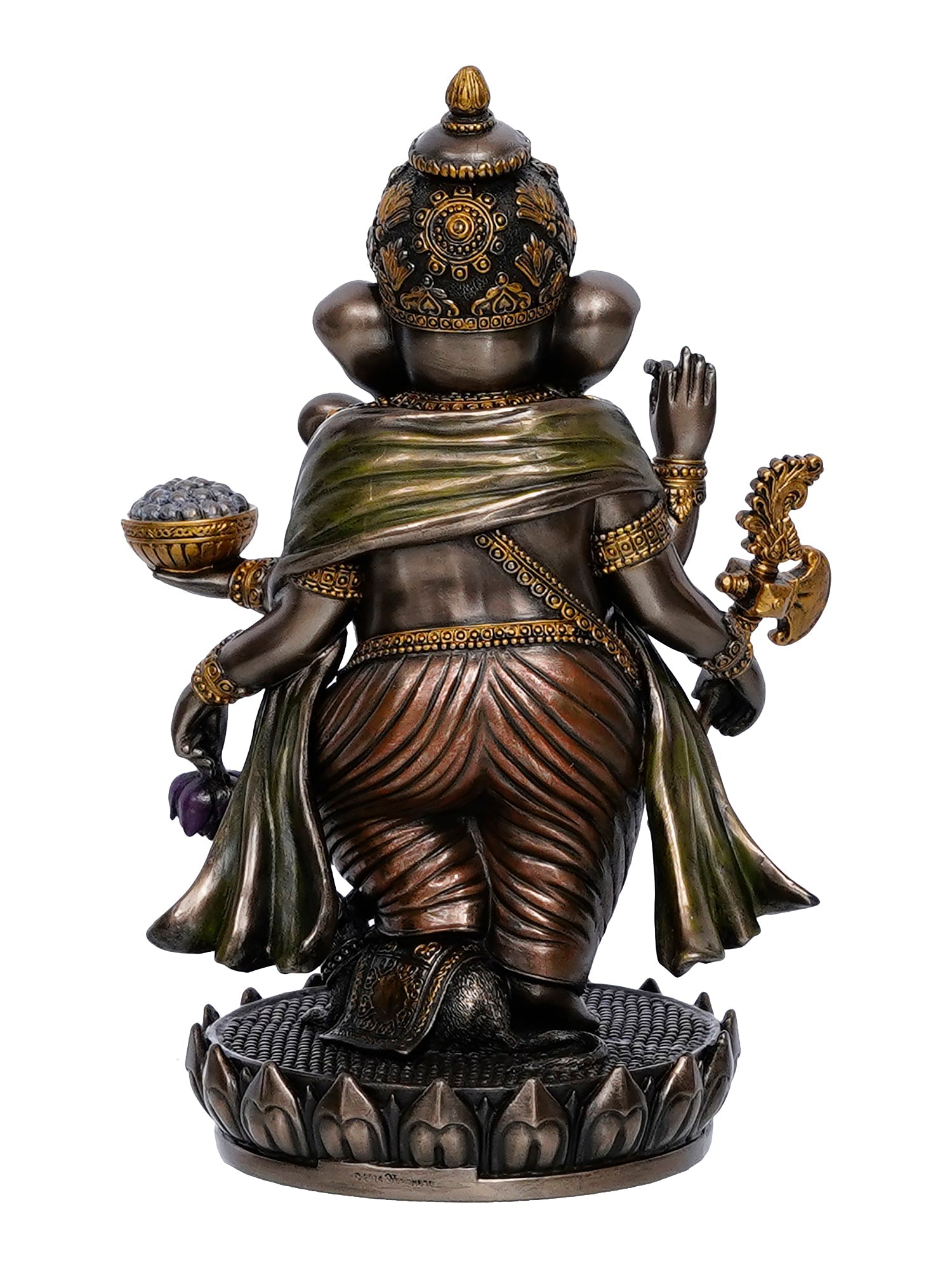 Brown Polyresin and Bronze char bhuja dhari Lord Ganesha Idol Kafalo