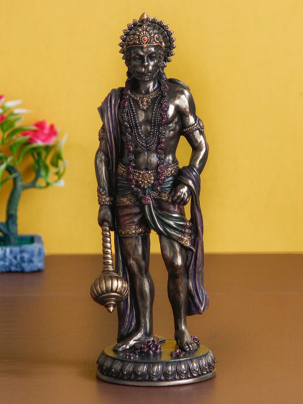 Brown Polyresin and Bronze Standing Lord Hanuman Idol with Gada/Mace Kafalo