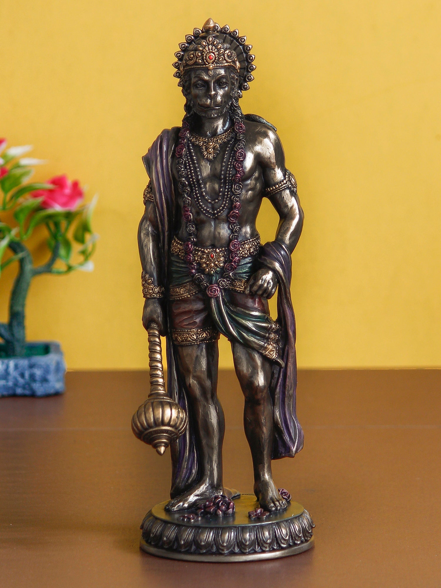 Brown Polyresin and Bronze Standing Lord Hanuman Idol with Gada/Mace Kafalo